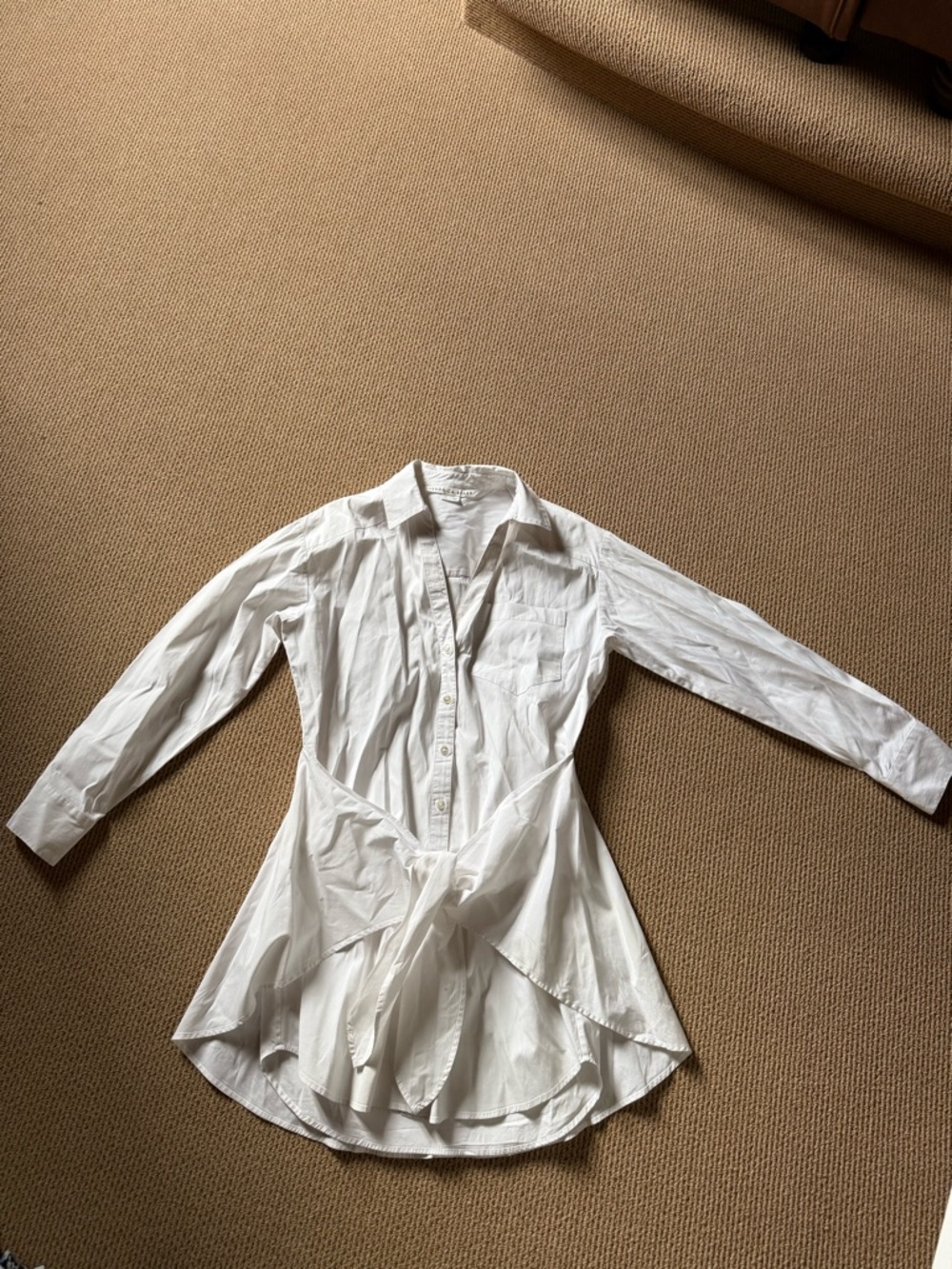 Veronica Beard White Button-Front Tie-Waist Blouse